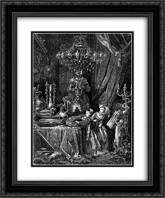 Her Friends Were Eager To See The Splendors Of Her House 20x24 Black Ornate Wood Framed Art Print Poster with Double Matting by Dore, Gustave