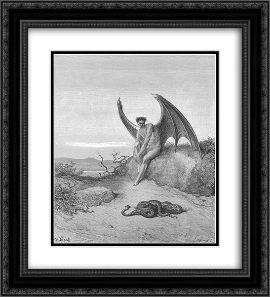Him, fast sleeping, soon he found In labyrinth of many a round, self-rolled 20x22 Black Ornate Wood Framed Art Print Poster with Double Matting by Dore, Gustave