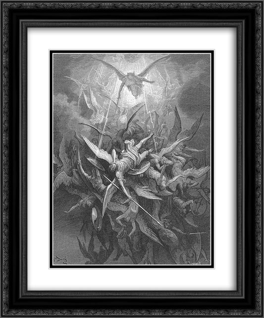 Him The Almighty Power Hurled Headlong Flaming from the Eternal Sky 20x24 Black Ornate Wood Framed Art Print Poster with Double Matting by Dore, Gustave