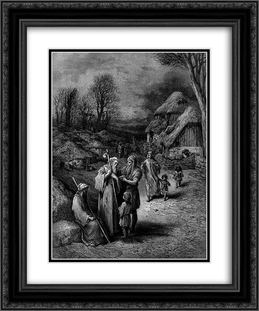 Hospitality of Barbarians to Pilgrims 20x24 Black Ornate Wood Framed Art Print Poster with Double Matting by Dore, Gustave