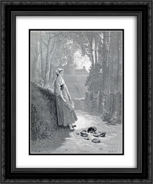 Illustration for The Milkmaid and the Milk Can 20x24 Black Ornate Wood Framed Art Print Poster with Double Matting by Dore, Gustave