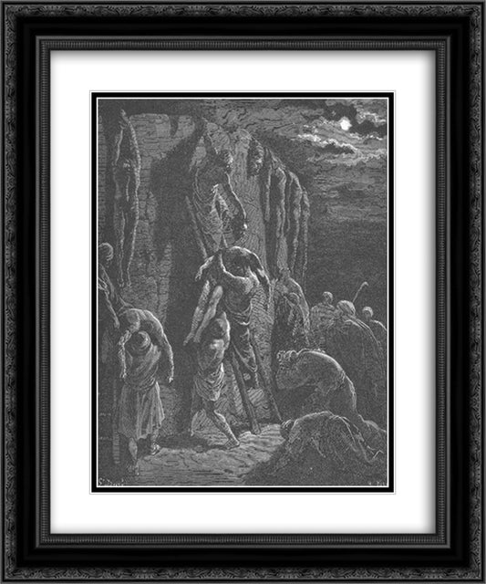 Jabesh-Gileadites Recover the Bodies of Saul and His Sons 20x24 Black Ornate Wood Framed Art Print Poster with Double Matting by Dore, Gustave