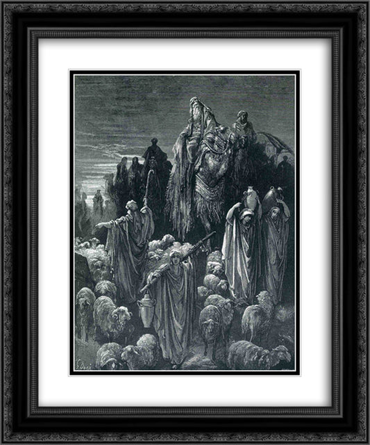 Jacob Goeth Into Egypt 20x24 Black Ornate Wood Framed Art Print Poster with Double Matting by Dore, Gustave