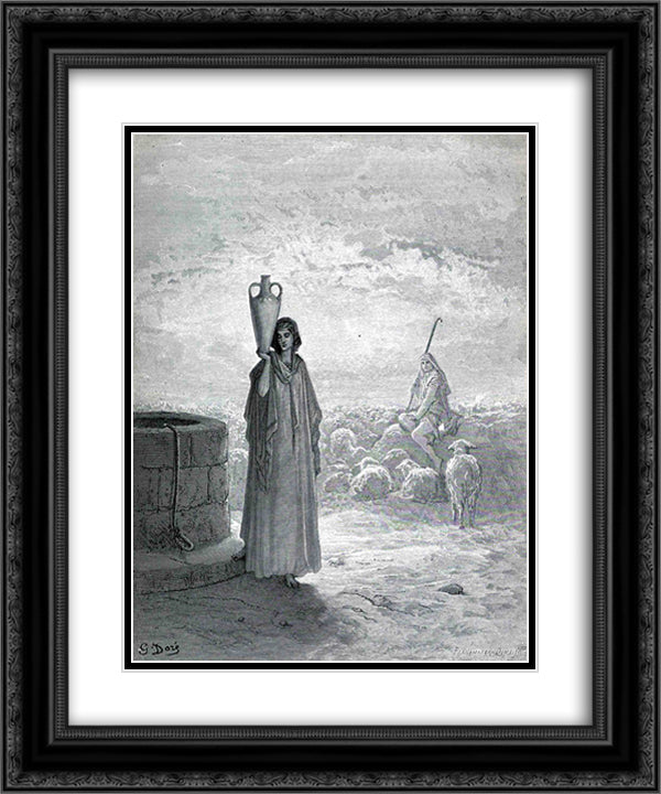 Jacob Keeping Laban's Flock 20x24 Black Ornate Wood Framed Art Print Poster with Double Matting by Dore, Gustave