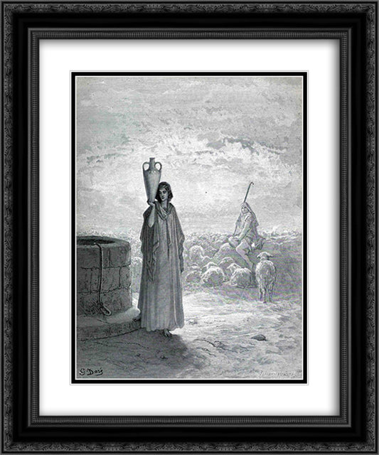 Jacob Keeping Laban's Flock 20x24 Black Ornate Wood Framed Art Print Poster with Double Matting by Dore, Gustave