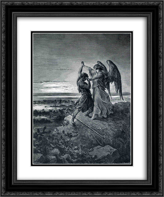 Jacob Wrestling with the Angel 20x24 Black Ornate Wood Framed Art Print Poster with Double Matting by Dore, Gustave