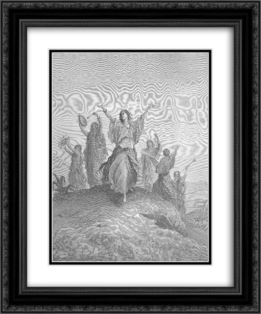 Jephthah's Daughter Comes to Meet Her Father 20x24 Black Ornate Wood Framed Art Print Poster with Double Matting by Dore, Gustave