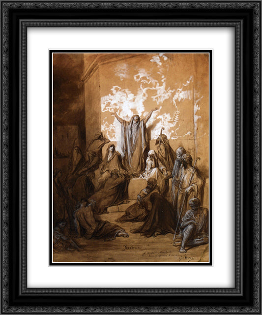 Jeremiah Preaching to His Followers 20x24 Black Ornate Wood Framed Art Print Poster with Double Matting by Dore, Gustave