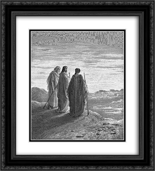 Jesus And The Disciples Going To Emmaus 20x22 Black Ornate Wood Framed Art Print Poster with Double Matting by Dore, Gustave