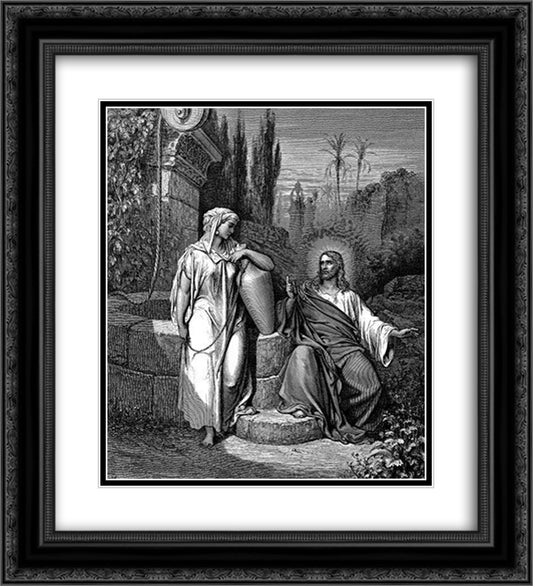 Jesus And The Woman Of Samaria 20x22 Black Ornate Wood Framed Art Print Poster with Double Matting by Dore, Gustave