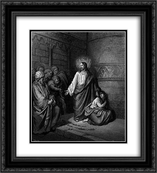 Jesus And The Woman Taken In Adultery 20x22 Black Ornate Wood Framed Art Print Poster with Double Matting by Dore, Gustave