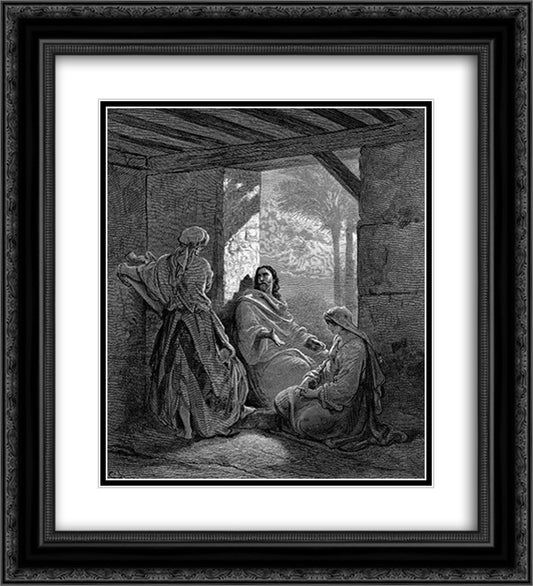 Jesus At The House Of Martha And Mary 20x22 Black Ornate Wood Framed Art Print Poster with Double Matting by Dore, Gustave