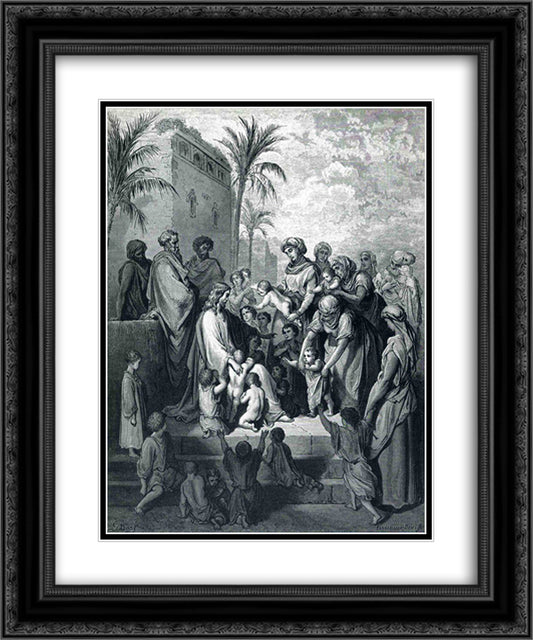 Jesus Blessing the Children 20x24 Black Ornate Wood Framed Art Print Poster with Double Matting by Dore, Gustave