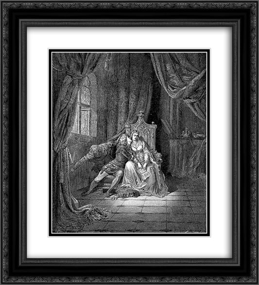 Paolo and Francesca 20x22 Black Ornate Wood Framed Art Print Poster with Double Matting by Dore, Gustave