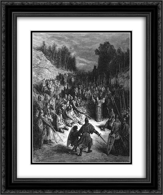 Peter the Hermit Preaching the Crusade 20x24 Black Ornate Wood Framed Art Print Poster with Double Matting by Dore, Gustave