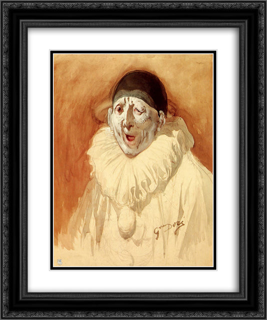 Pierrot Grin 20x24 Black Ornate Wood Framed Art Print Poster with Double Matting by Dore, Gustave