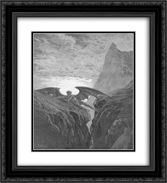 Plate no. 26 Book VI line 406 'Now Night her Course began..' 20x22 Black Ornate Wood Framed Art Print Poster with Double Matting by Dore, Gustave