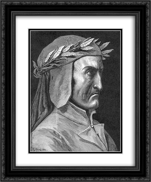 Portrait of Dante Alighieri 20x24 Black Ornate Wood Framed Art Print Poster with Double Matting by Dore, Gustave