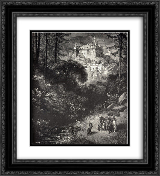 Puss in Boots 20x22 Black Ornate Wood Framed Art Print Poster with Double Matting by Dore, Gustave