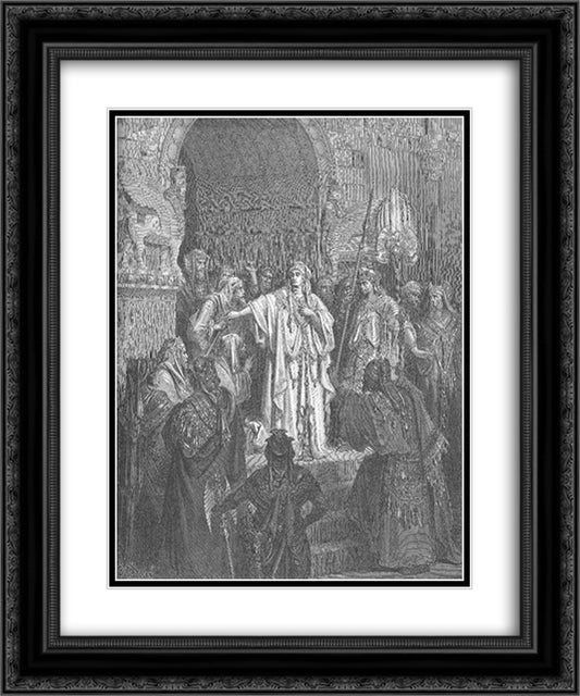 Queen Vashti Refuses to Obey Ahasuerus' Command 20x24 Black Ornate Wood Framed Art Print Poster with Double Matting by Dore, Gustave