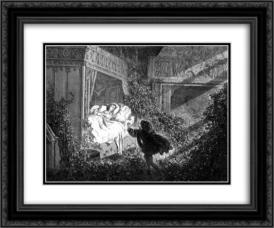 Reclining Upon A Bed Was A Princess Of Radiant Beauty 24x20 Black Ornate Wood Framed Art Print Poster with Double Matting by Dore, Gustave