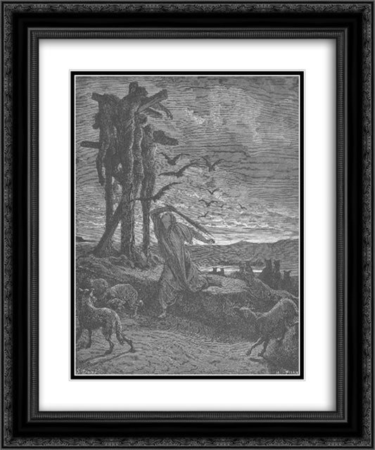 Rizpah's Kindness toward the Dead 20x24 Black Ornate Wood Framed Art Print Poster with Double Matting by Dore, Gustave