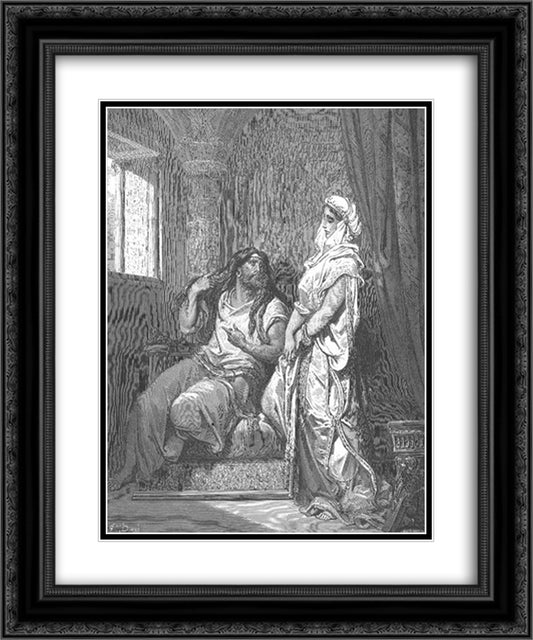Samson and Delilah 20x24 Black Ornate Wood Framed Art Print Poster with Double Matting by Dore, Gustave