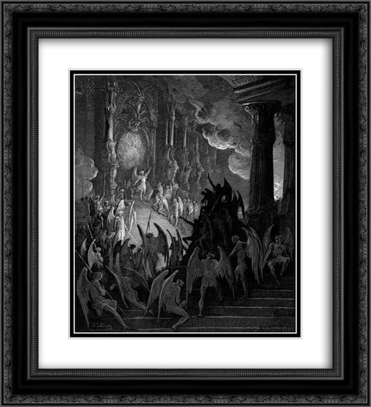 Satan in Council 20x22 Black Ornate Wood Framed Art Print Poster with Double Matting by Dore, Gustave