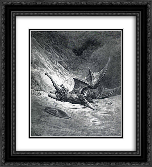 Satan Shown as the Fallen Angel after Having Been Smitten 20x22 Black Ornate Wood Framed Art Print Poster with Double Matting by Dore, Gustave