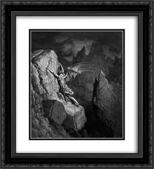 Satan's Flight Through Chaos 20x22 Black Ornate Wood Framed Art Print Poster with Double Matting by Dore, Gustave