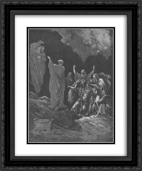 Saul and the Witch of Endor 20x24 Black Ornate Wood Framed Art Print Poster with Double Matting by Dore, Gustave
