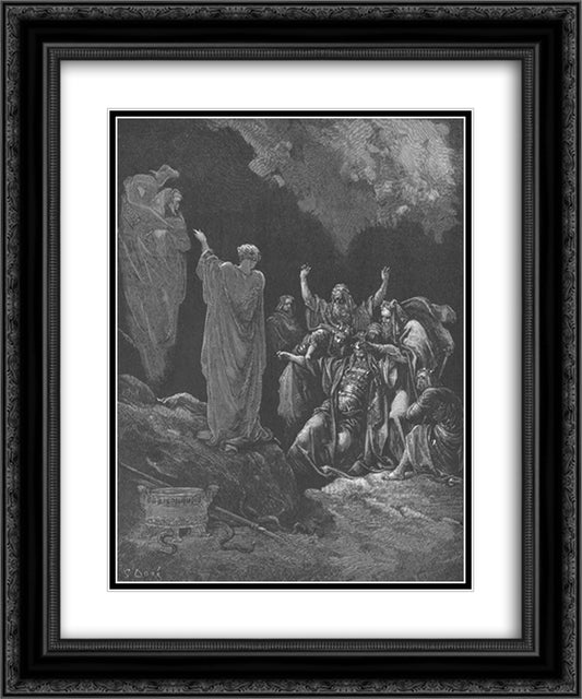 Saul and the Witch of Endor 20x24 Black Ornate Wood Framed Art Print Poster with Double Matting by Dore, Gustave