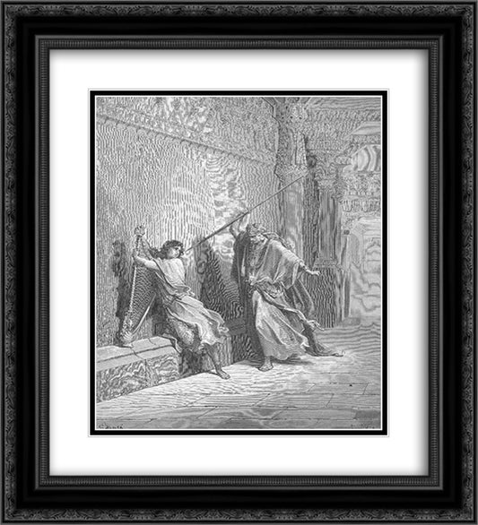 Saul Attempts to Kill David 20x22 Black Ornate Wood Framed Art Print Poster with Double Matting by Dore, Gustave