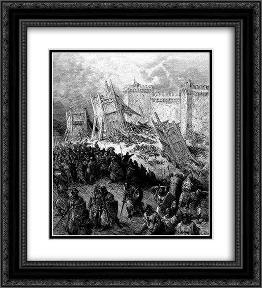 Second assault of Jerusalem by the Crusaders repulsed 20x22 Black Ornate Wood Framed Art Print Poster with Double Matting by Dore, Gustave