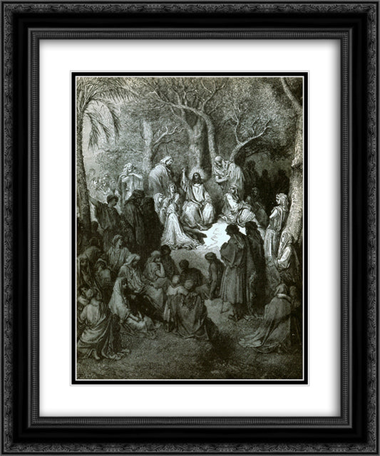Sermon on the Mount 20x24 Black Ornate Wood Framed Art Print Poster with Double Matting by Dore, Gustave
