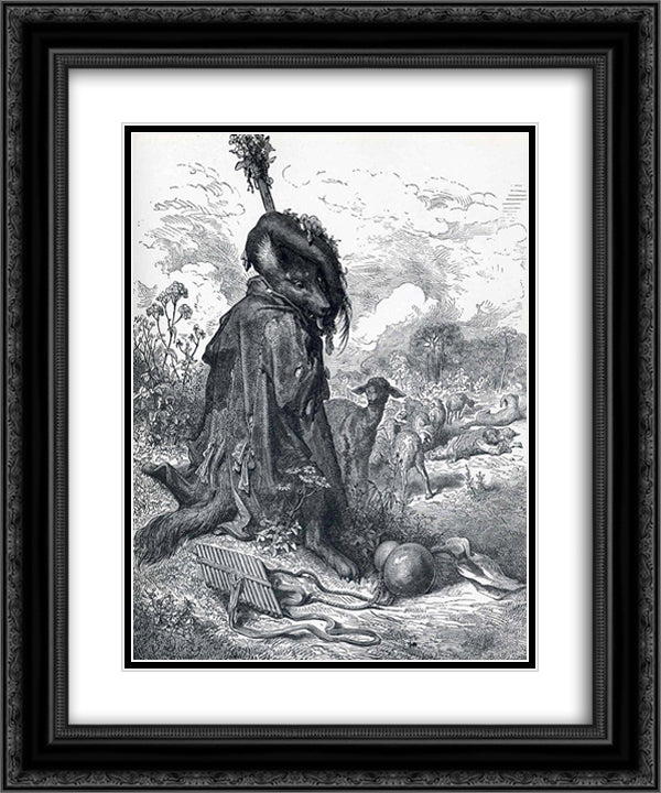 Shepherd wolf 20x24 Black Ornate Wood Framed Art Print Poster with Double Matting by Dore, Gustave