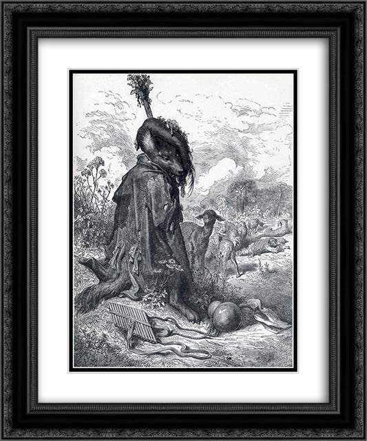 Shepherd wolf 20x24 Black Ornate Wood Framed Art Print Poster with Double Matting by Dore, Gustave