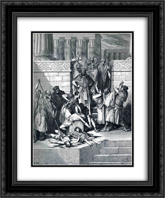 Slaughter of the Sons of Zedekiah before their Father 20x24 Black Ornate Wood Framed Art Print Poster with Double Matting by Dore, Gustave