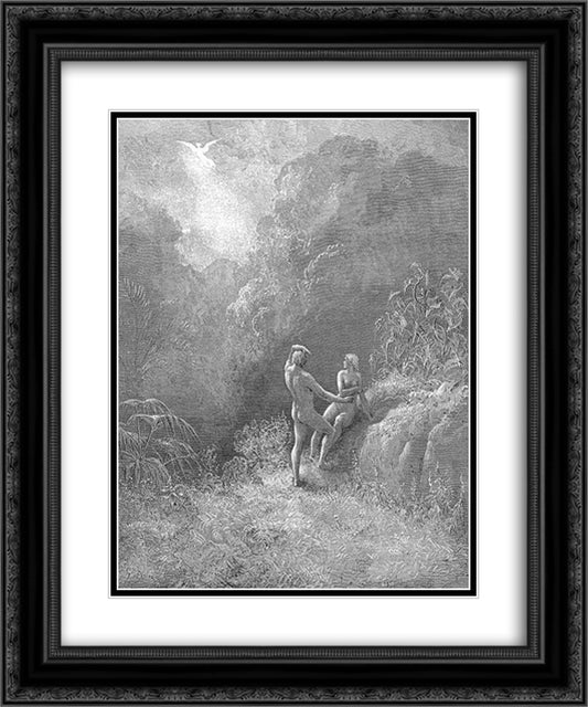 So parted they the Angel up to heaven From the thick shade, and Adam to his bower 20x24 Black Ornate Wood Framed Art Print Poster with Double Matting by Dore, Gustave