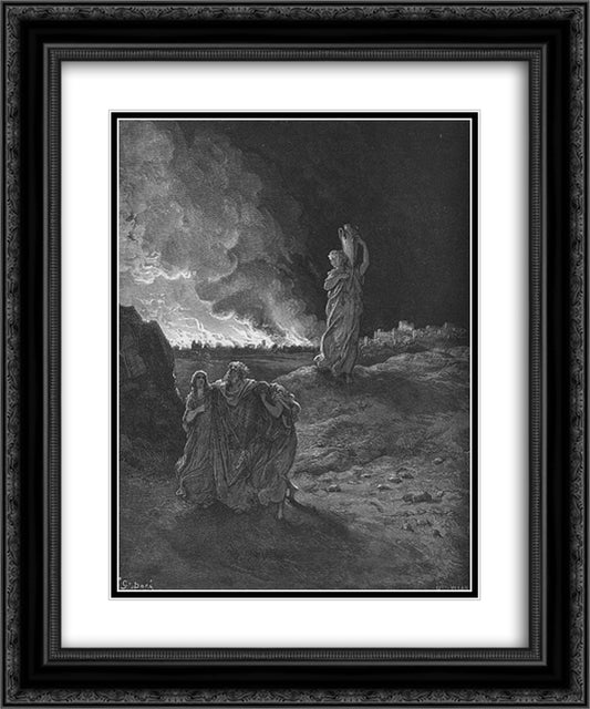 Sodom 20x24 Black Ornate Wood Framed Art Print Poster with Double Matting by Dore, Gustave