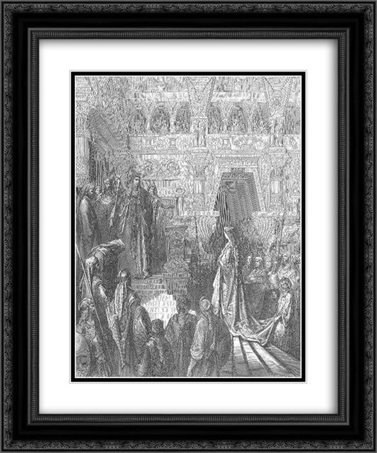 Solomon Receives the Queen of Sheba 20x24 Black Ornate Wood Framed Art Print Poster with Double Matting by Dore, Gustave