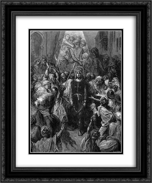 St. Louis a Prisoner in Egypt 20x24 Black Ornate Wood Framed Art Print Poster with Double Matting by Dore, Gustave