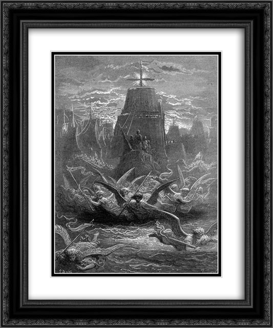 St. Louis leaving Aigues-Mortes 20x24 Black Ornate Wood Framed Art Print Poster with Double Matting by Dore, Gustave