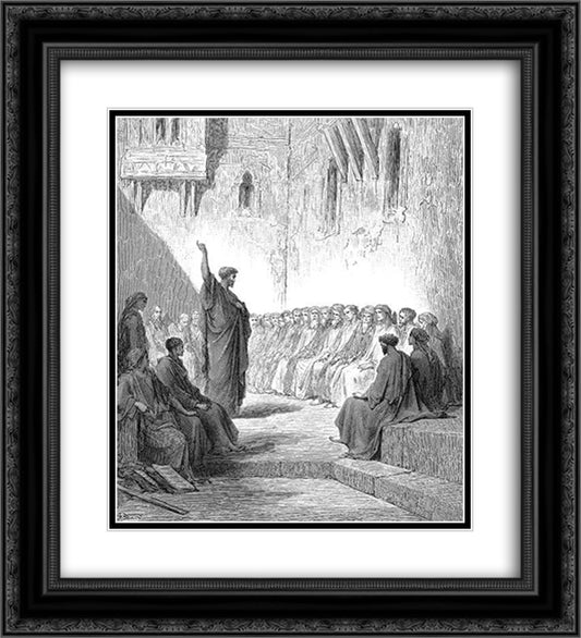 St.PaulPreachingToTheThessalonians 20x22 Black Ornate Wood Framed Art Print Poster with Double Matting by Dore, Gustave