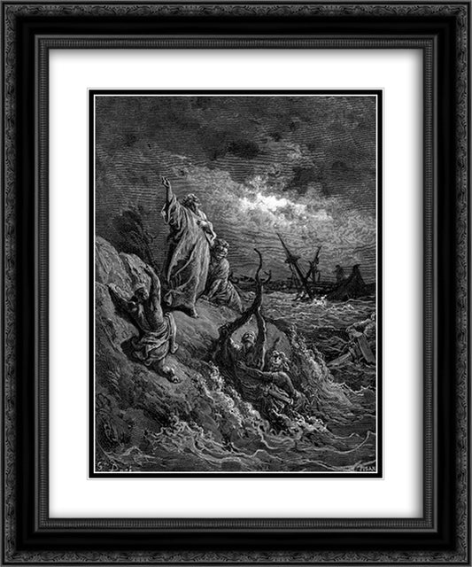 St.PaulShipwrecked 20x24 Black Ornate Wood Framed Art Print Poster with Double Matting by Dore, Gustave