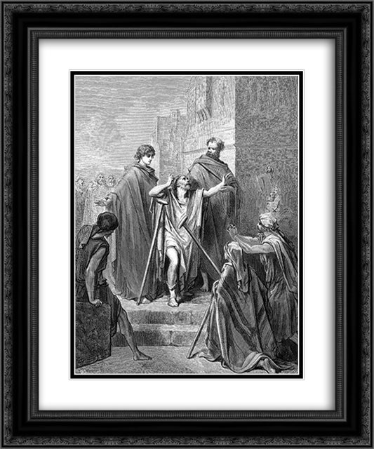 St Peter And St John At Beautiful Gate 20x24 Black Ornate Wood Framed Art Print Poster with Double Matting by Dore, Gustave