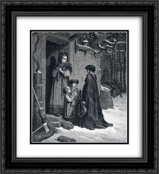 The grasshopper and the ant 20x22 Black Ornate Wood Framed Art Print Poster with Double Matting by Dore, Gustave