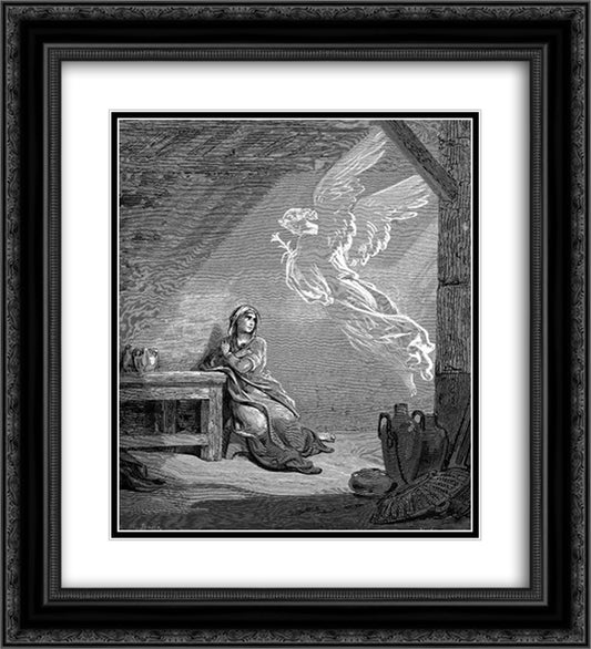 The Annunciation 20x22 Black Ornate Wood Framed Art Print Poster with Double Matting by Dore, Gustave