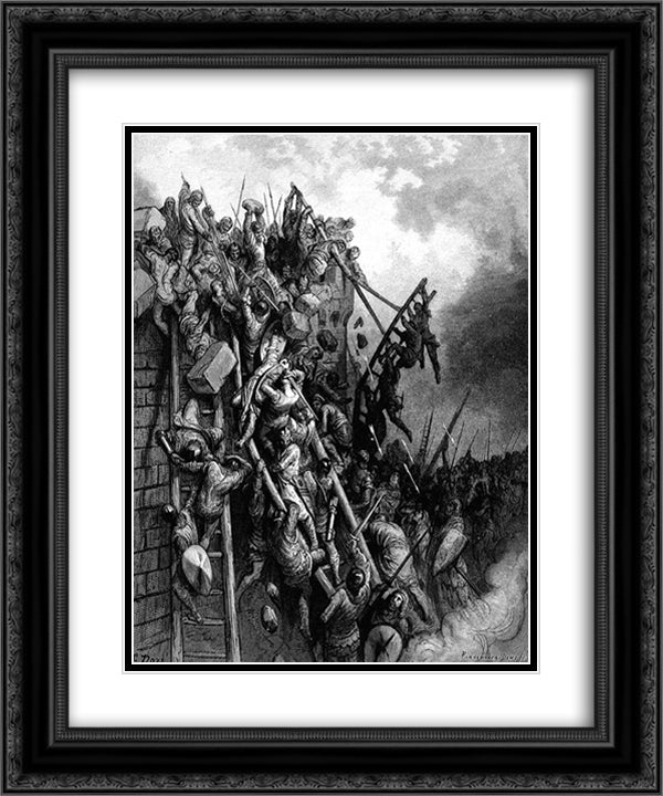 The Army of Priest Volkmar and Count Emocio attack Merseburg 20x24 Black Ornate Wood Framed Art Print Poster with Double Matting by Dore, Gustave