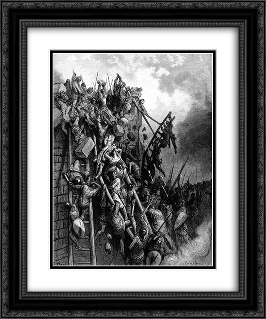 The Army of Priest Volkmar and Count Emocio attack Merseburg 20x24 Black Ornate Wood Framed Art Print Poster with Double Matting by Dore, Gustave